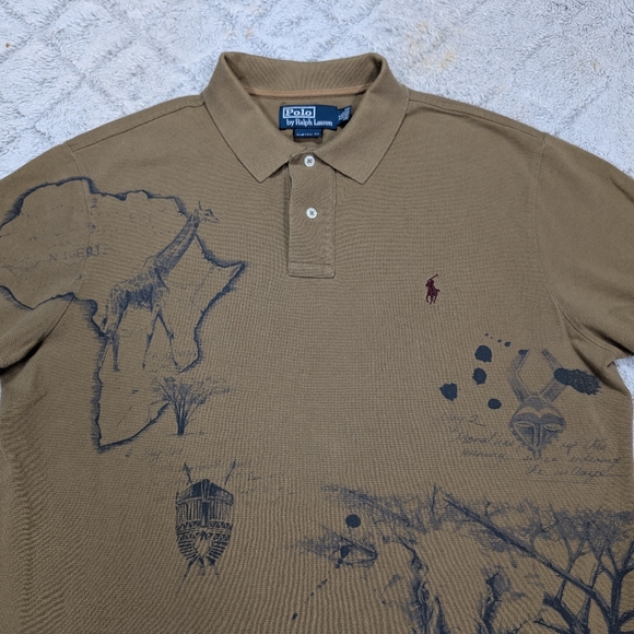 Polo Ralph Lauren Shirt Mens XL Brown Polo Africa Safari Silhouette Tribal AOP - Picture 2 of 7
